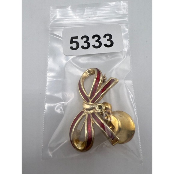 Vintage Jingle Bell Bow Metal Enamel Christmas Brooch Pin - Picture 5 of 5